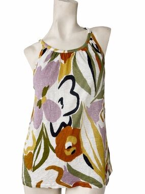 Rachel Zoe 100% Linen Floral Tank Top Boho Summer top layer Sleeveles Size Large